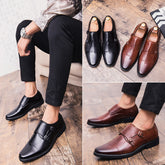 Men's British Monk Strap Slip-On Leather Formal Shoes